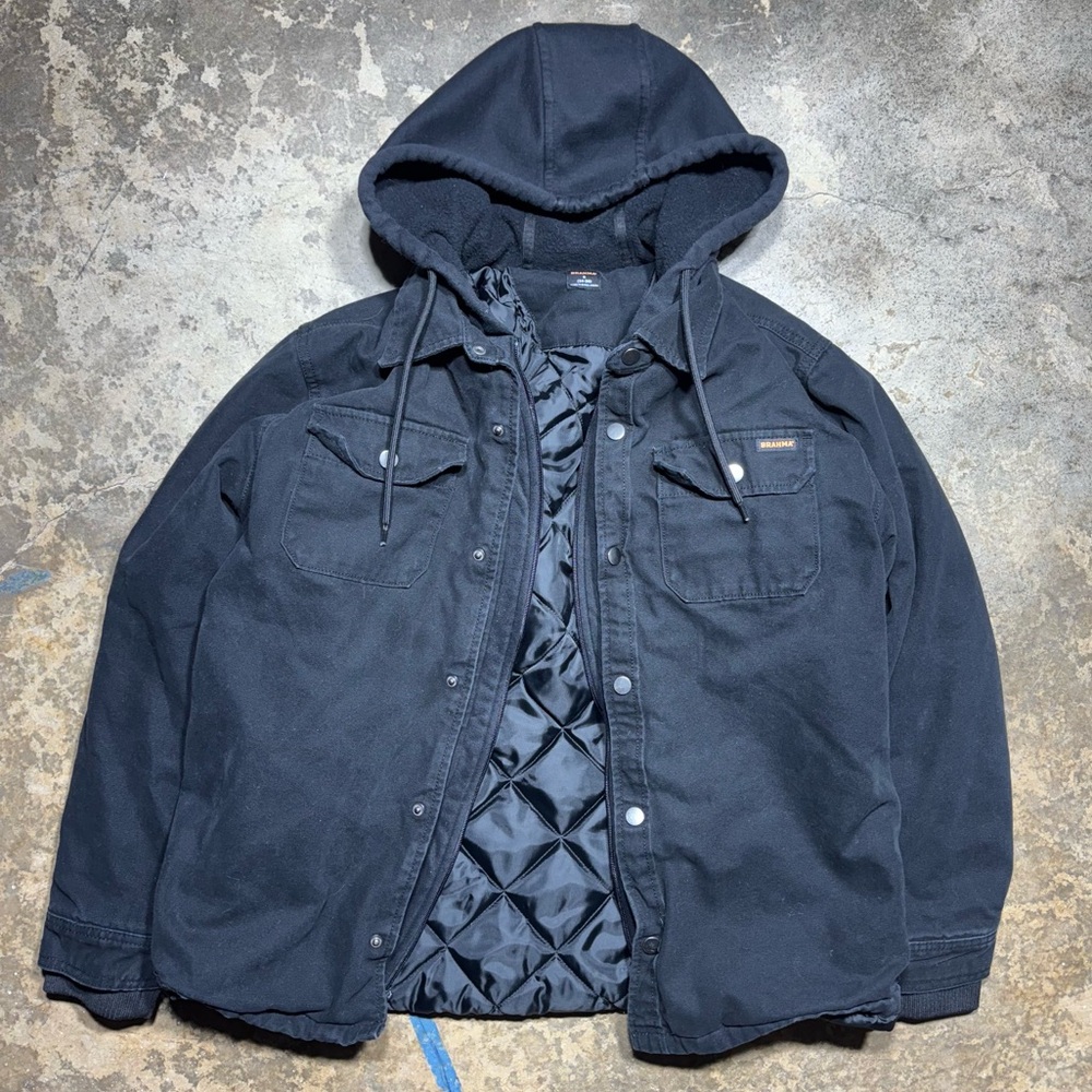 Brahma Black Canvas Work Jacket Hooded Quilted Lined Heavy Duty
